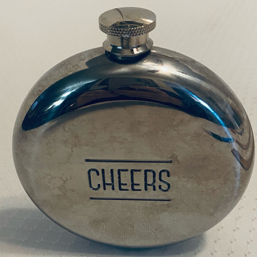 Silver Flask with 'Cheers' Engraving, sold as pictured